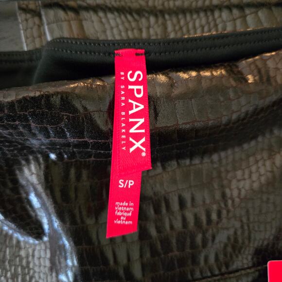 Spanx Faux Leather Croc Leggings Brown Black Size S Glossy Patent Animal Edgy - Picture 9 of 12